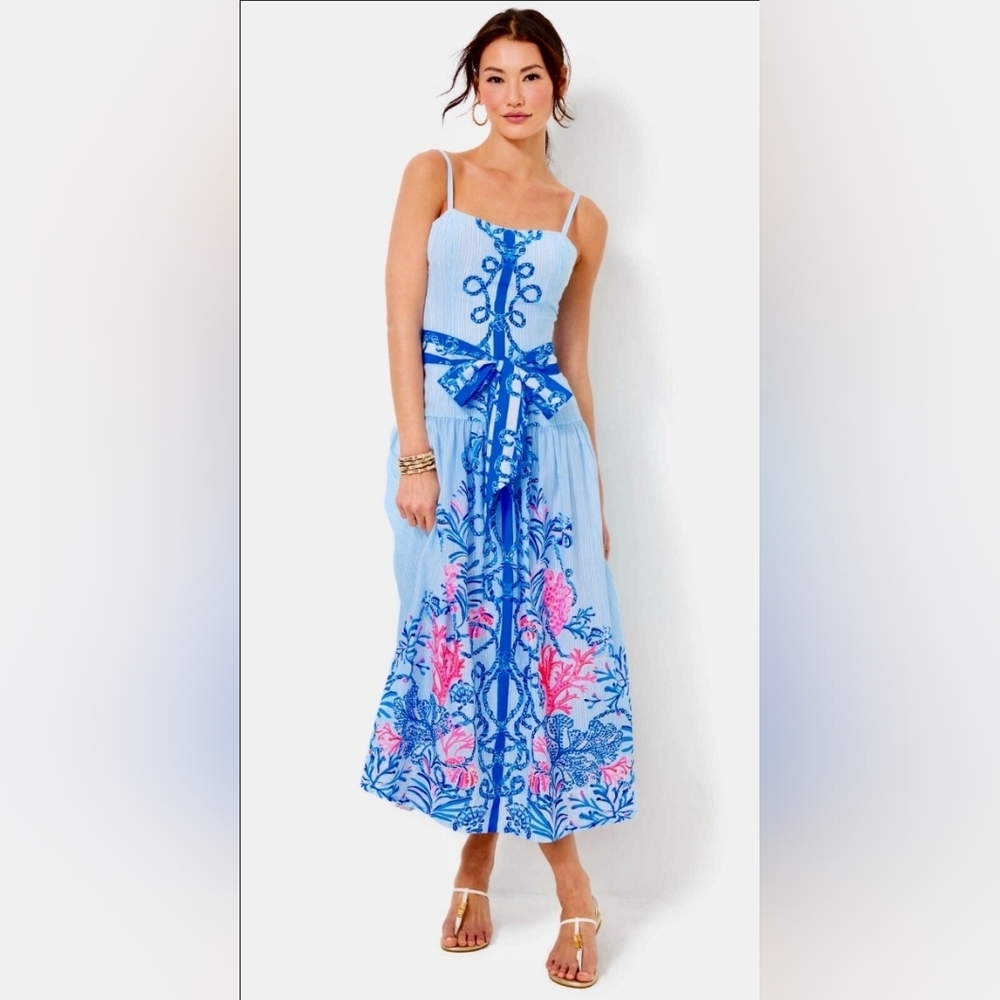 NWT Lilly Pulitzer Size 0 Saylar Maxi Dress in Multi Naut Today Engineered - Picture 1 of 2